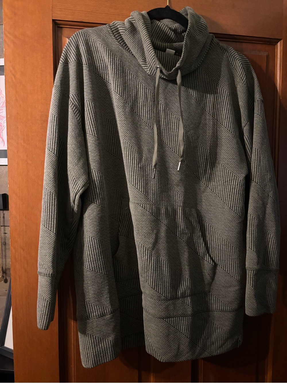 Free Country Olive Green Ribbed Turtleneck Sweater with Drawstring